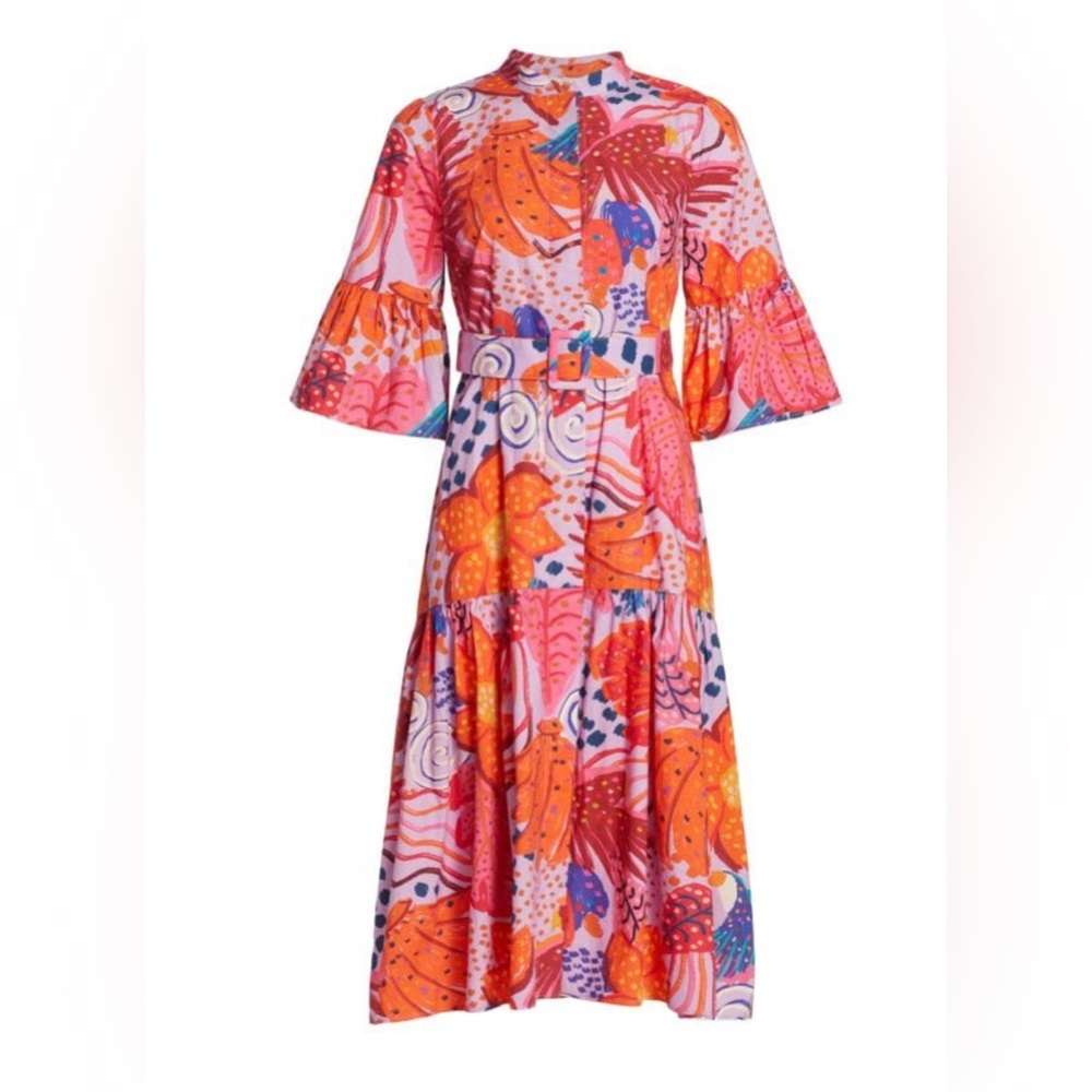 FARM Rio Orange and Pink Tiered Ruffled Sundress
